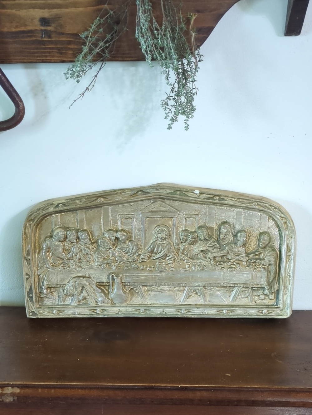 Vintage 3D The Last Supper Wall Plaque Relief Faux Wood Mid Century Christian Ar